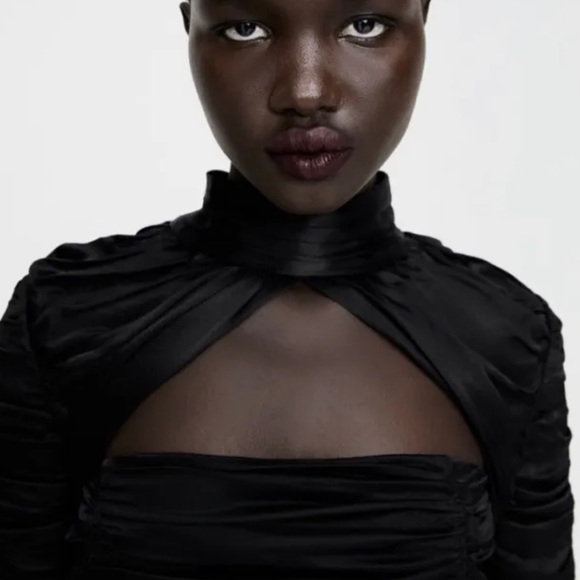 ZARA Limited Edition Satin Ruched Mini Dress - Picture 2 of 9